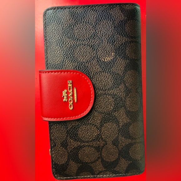 Coach Handbags - Coach Signature Canvas Wallet with Red Tab